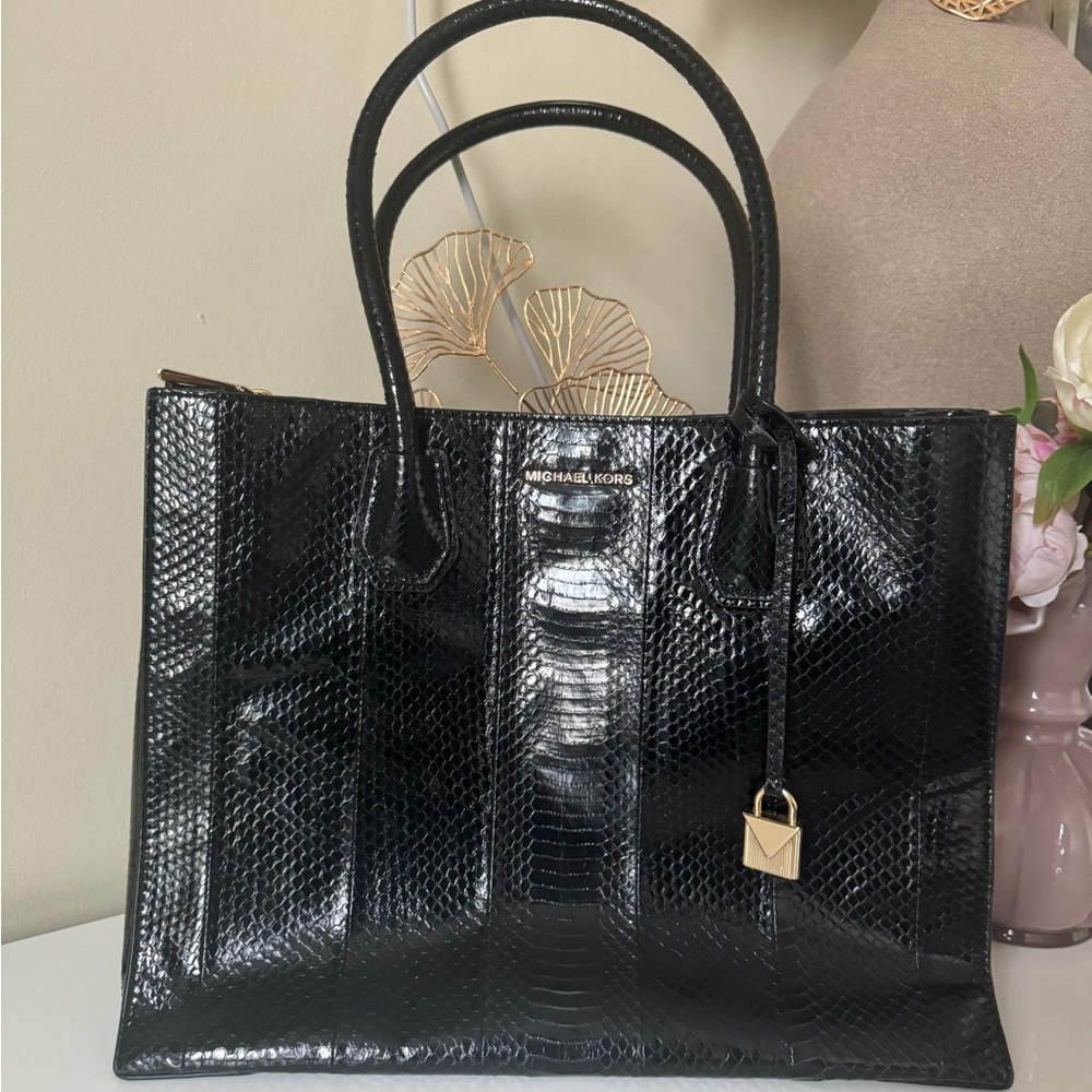 Michael Kors black snake skin shoulder bag